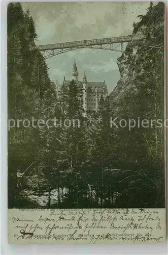 AK / Ansichtskarte Fuessen Allgaeu Marienbruecke mit Pollatschlucht und Burg Schwanstein Kat. Fuessen