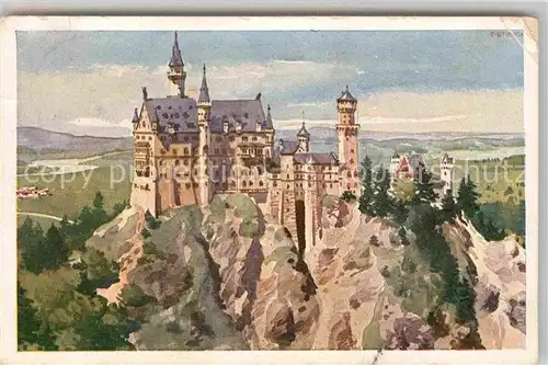 AK / Ansichtskarte Fuessen Allgaeu Schloss Neuschwanstein Kuenstlerkarte Kat. Fuessen