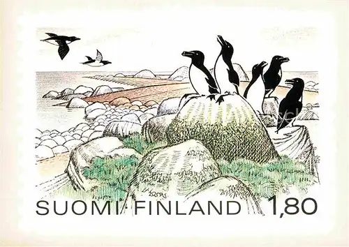 AK / Ansichtskarte Pinguin Suomi Finland National Park Kuenstlerkarte Pirkko Vahtero Kat. Tiere
