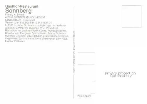 AK / Ansichtskarte Dienten Hochkoenig Gasthaus Restaurant Sonnberg Kat. Dienten am Hochkoenig