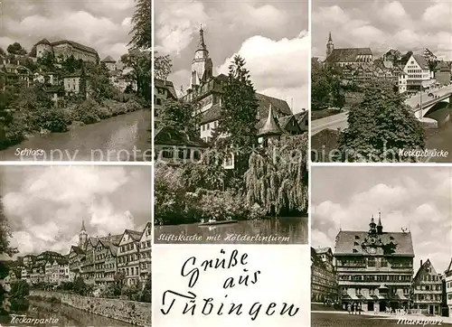 AK / Ansichtskarte Tuebingen Neckarbruecke Marktplatz Schloss Neckarpartie Stiftskirche Kat. Tuebingen