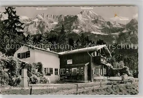 AK / Ansichtskarte Partenkirchen Gamshuette mit Musterstein und Dreitorspitze Kat. Garmisch Partenkirchen