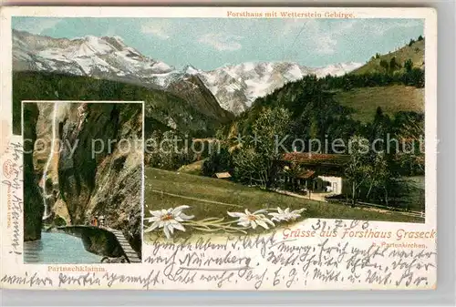 AK / Ansichtskarte Graseck Forsthaus Graseck mit Wetterstein und Partnachklamm Kat. Garmisch Partenkirchen