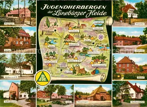 AK / Ansichtskarte Soltau Jugendherbergen der Lueneburger Heide Landkarte Kat. Soltau