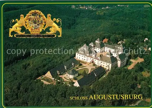 AK / Ansichtskarte Augustusburg Schloss Fliegeraufnahme Wappen Kat. Augustusburg