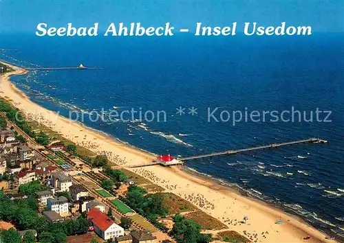 AK / Ansichtskarte Ahlbeck Ostseebad Strand Seebruecke Fliegeraufnahme Kat. Heringsdorf Insel Usedom