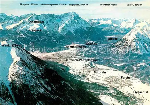 AK / Ansichtskarte Garmisch Partenkirchen Tal der Loisach Alpenpanorama im Winter Fliegeraufnahme Kat. Garmisch Partenkirchen