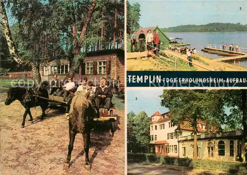 AK / Ansichtskarte Templin FDGB Erholungsheim Aufbau Ponykutsche Badestrand Kat. Templin