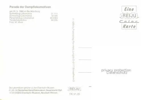 AK / Ansichtskarte Lokomotive Parade Dampflokomotiven Bahnbetriebswerk Wuerzburg Kat. Eisenbahn
