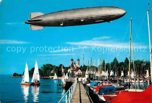 AK / Ansichtskarte Zeppelin Luftschiff Hindenburg LZ 129 Yachthafen Friedrichshafen Bodensee  Kat. Flug