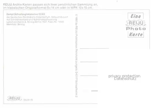 AK / Ansichtskarte Lokomotive Dampf Schnellzug Lokomotive 05003 Deutsche Reichsbahn 1937 Kat. Eisenbahn