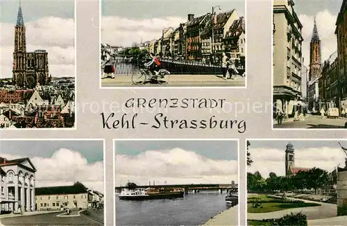 AK / Ansichtskarte Kehl Rhein Grenzstadt Kehl Strassburg Kirche Rhein Dampfer Gebaeude Bruecke Kat. Kehl