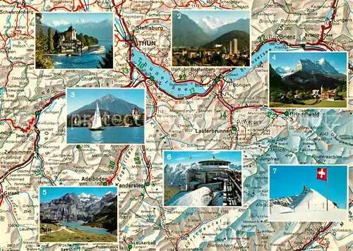 AK / Ansichtskarte Thun BE Landkarte Berner Oberland Schloss See Berner Alpen Kat. Thun