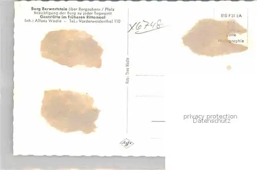 AK / Ansichtskarte Bergzabern Bad Burg Berwartstein Kat. Bad Bergzabern