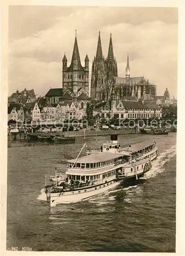 AK / Ansichtskarte Dampfer Seitenrad Koeln am Rhein Rheingoldserie HB Nr. 947 Kat. Schiffe