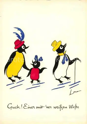 AK / Ansichtskarte Vermenschlicht Pinguine Kuenstlerkarte Lou  Kat. Kuenstlerkarte