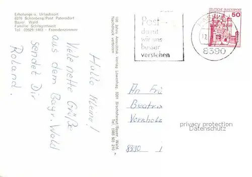 AK / Ansichtskarte Schoenberg Patersdorf Erholungsort Bayerischer Wald Edekaladen Fremdenzimmer