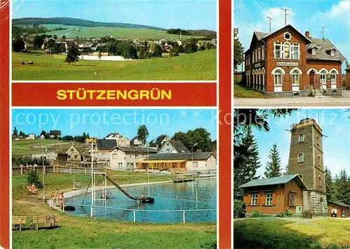 AK / Ansichtskarte Stuetzengruen Teilansicht Gasthaus Bahnschloesschen Naherholungszentrum Aussichtsturm Kuhberg Kat. Stuetzengruen