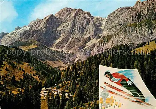 AK / Ansichtskarte Muehlbach Hochkoenig Alpengasthof Rupertihaus mit Hochkoenig und Riedingtal Skispringer Berchtesgadener Alpen Kat. Muehlbach am Hochkoenig