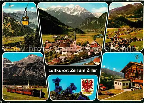 AK / Ansichtskarte Zell Ziller Tirol Panorama Zillertal Zillertaler Alpen Bergbahn Eisenbahn Blauer Enzian Kat. Zell am Ziller