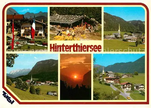 AK / Ansichtskarte Hinterthiersee Ortsansichten mit Kirche Berghuette Sonnenuntergang Alpen Kat. Thiersee Tirol