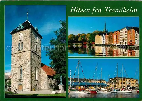 AK / Ansichtskarte Trondheim Turm Haeuserpartie am Wasser Hafen Segelyachten Kat. Trondheim