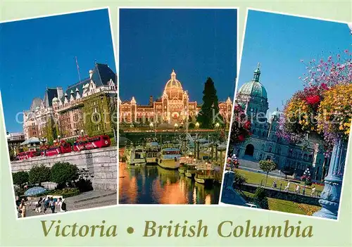 AK / Ansichtskarte Victoria British Columbia Downtown Empress Hotel Inner Harbour flower baskets Parliament Buildings Kat. Victoria