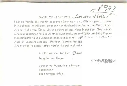 AK / Ansichtskarte Hindelang Gasthof Pension Letzter Heller Kat. Bad Hindelang