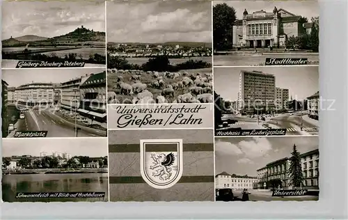 AK / Ansichtskarte Giessen Lahn Marktplatz Ludwigsplatz Universitaet Schwanenteich Stadttheater Kat. Giessen