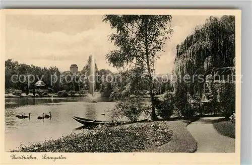 AK / Ansichtskarte Zweibruecken Rosengarten Schwaene Wasserfontaine Kat. Zweibruecken