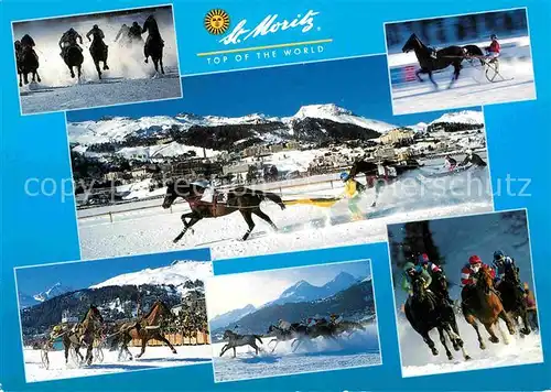 AK / Ansichtskarte St Moritz GR Pferderennen auf dem St Moritzersee Winterpanorama Kat. St Moritz