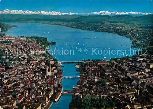 AK / Ansichtskarte Zuerich ZH mit Zuerichsee und Alpen Fliegeraufnahme