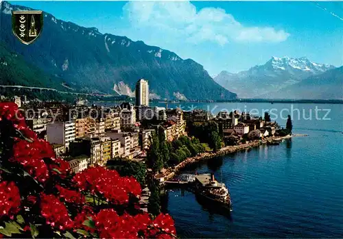 AK / Ansichtskarte Montreux VD La Grande Rue et le debarcadere Lac Leman Dents de Midi Alpes Kat. Montreux