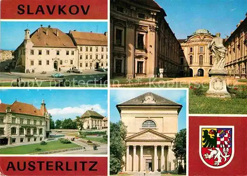 AK / Ansichtskarte Slavkov u Brna Platz Rathaus Schloss Denkmal Kirche Fassade