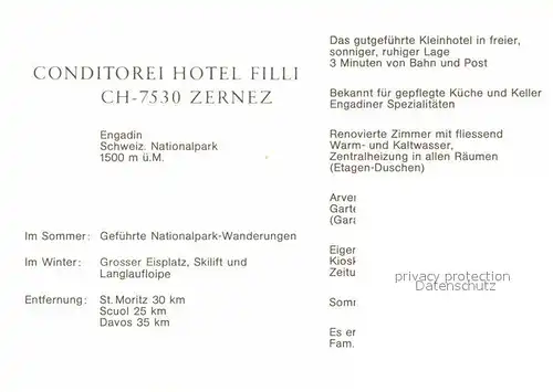 AK / Ansichtskarte Zernez GR Hotel Filli Kat. Zernez