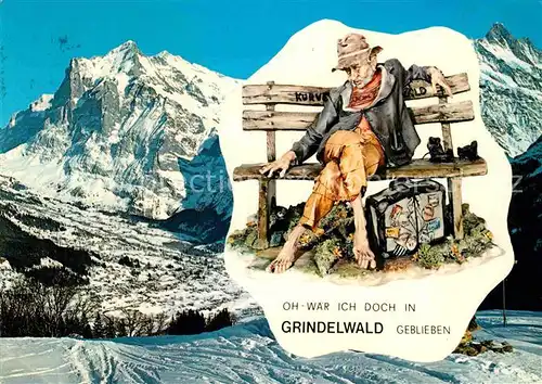 AK / Ansichtskarte Grindelwald Winterpanorama Berner Alpen Wanderer Zeichnung Kat. Grindelwald