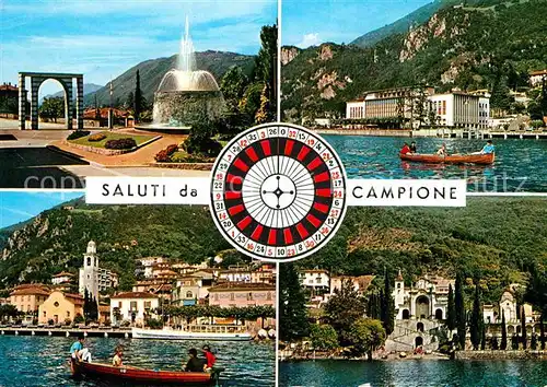 AK / Ansichtskarte Campione d Italia Fontana Monumento Casino Chiesa Lago di Lugano Luganersee