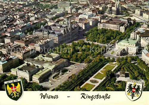 AK / Ansichtskarte Wien Ringstrasse mit Parlament Rathaus Universitaet Votivkirche Burgtheater Volksgarten Fliegeraufnahme Kat. Wien