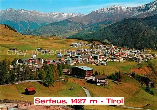 AK / Ansichtskarte Serfaus Tirol Gesamtansicht mit Alpenpanorama Fliegeraufnahme Kat. Serfaus