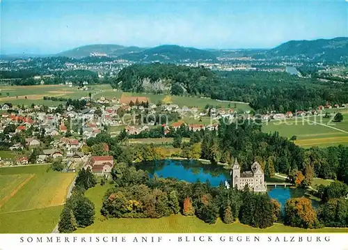 AK / Ansichtskarte Anif Sommerfrische Schloss Blick gegen Salzburg Fliegeraufnahme Kat. Anif