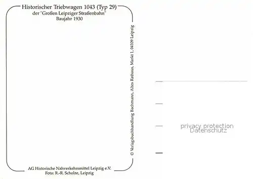 AK / Ansichtskarte Strassenbahn Triebwagen 1043 Typ 29 Leipzig  Kat. Strassenbahn