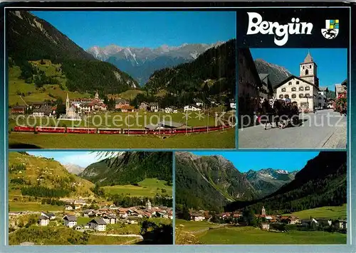 AK / Ansichtskarte Berguen Bravuogn GR Panorama Albulatal Eisenbahn Pferdekutsche Alpen Kat. Berguen