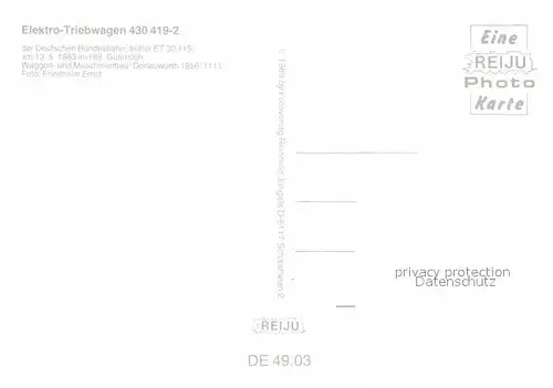 AK / Ansichtskarte Eisenbahn Elektro Triebwagen 430419 2 Deutsche Bundesbahn  Kat. Eisenbahn
