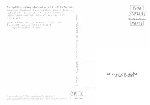 AK / Ansichtskarte Lokomotive Dampf Schnellzuglokomotive S 10 1135 Osten Staatseisenbahn Preussen Kat. Eisenbahn