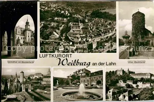 AK / Ansichtskarte Weilburg Lahn Schlossgarten Landtor Alter Wachturm Fliegeraufnahme