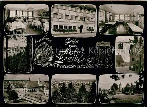 AK / Ansichtskarte Freudenstadt Hotel Dreikoenig Gastraeume Panorama Markt Arkaden Ortsmotive Kat. Freudenstadt