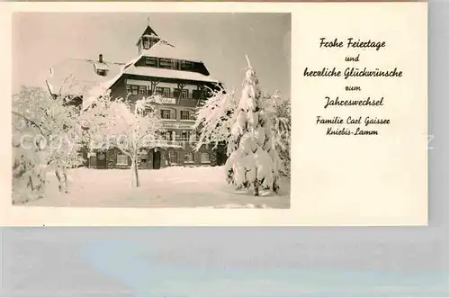 AK / Ansichtskarte Lamm Kniebis Hotel Kurhaus Weihnachtskarte Winter Kat. Freudenstadt