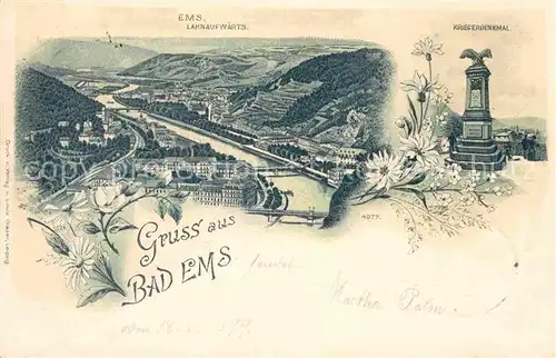 AK / Ansichtskarte Bad Ems Kriegerdenkmal Litho Kat. Bad Ems