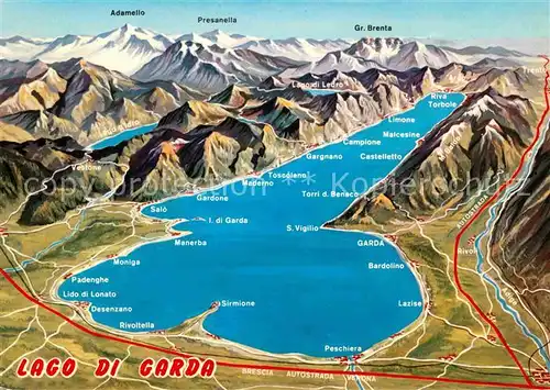 AK / Ansichtskarte Gardasee Lago di Garda und Umgebung Alpenpanorama aus der Vogelperspektive Kat. Italien