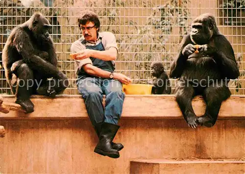 AK / Ansichtskarte Affen Gorillamutter mit Jungen Zoo Basel Tierpfleger  Kat. Tiere